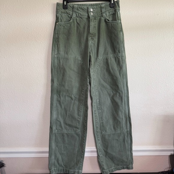 Denim - MNG Denim Jeans Women's Size 2 Green Chop Pockets Mid-Rise Straight Classic